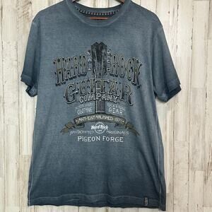 Hard Rock Guitar Co Mens Shirt Large Gray Blue Pigeon Forge Cotton Rockabilly